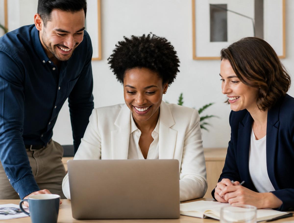 Équipe collaborant autour d'un ordinateur portable